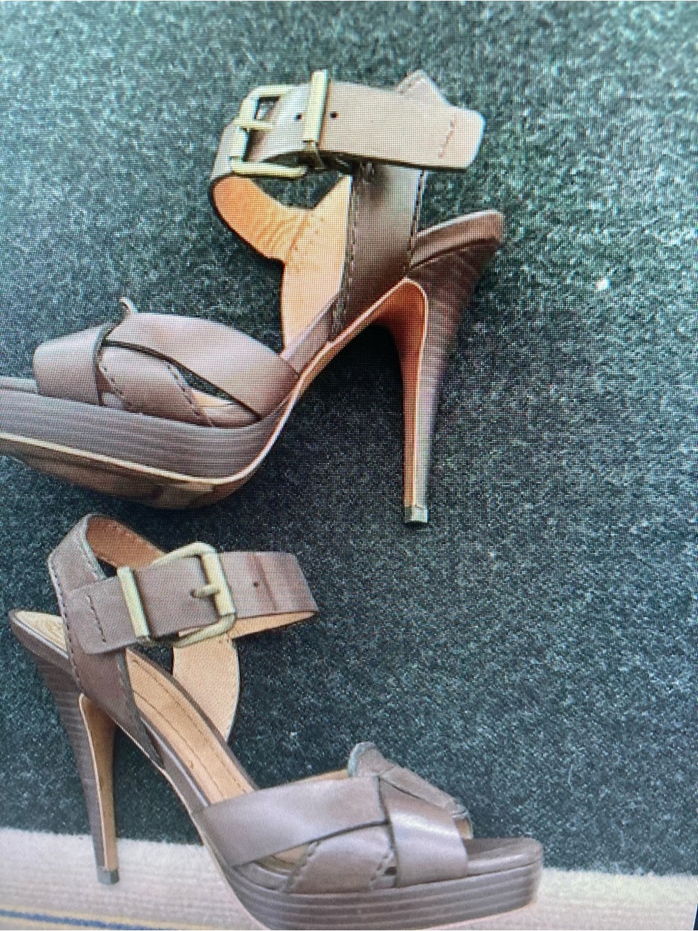 Taupe Platform High Heel Sandals with Buckle Ankle Strap